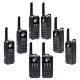 Kit de 8 stations de radio portables PNI PMR R80 PRO 0,5W, 16 canaux, étanche IP67, avec lampe de poche LED, bouton SOS, VOX, USB-C