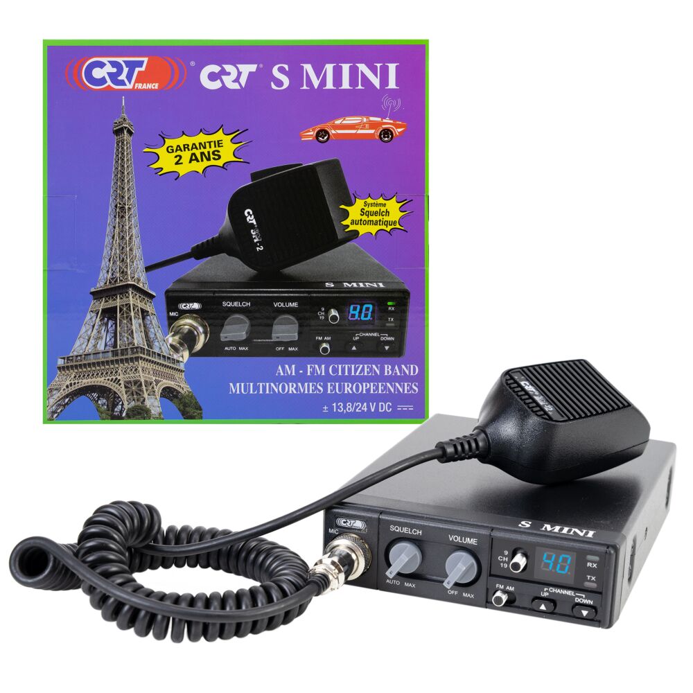 Station radio CB CRT S Mini Dual Voltage, 12/24V, 4W, avec ASQ, AM-FM