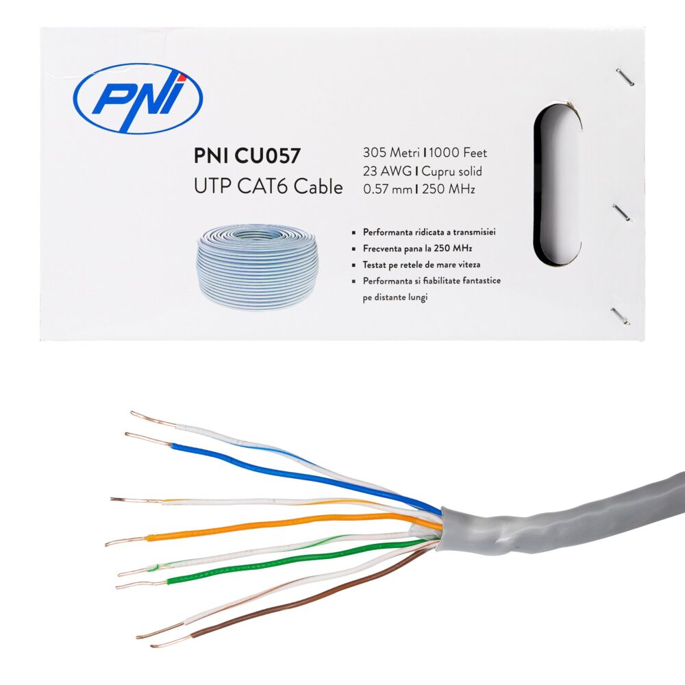 Câble Réseau FTP Cat6 305m PNI - 1 Gigabit/s - Pour Internet, Surveillance - Gris