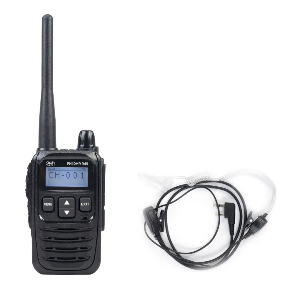 Station Radio Portable PNI DMR R45, numérique et analogique, 446 MHz, 16 canaux numériques et 99 canaux analogiques, Fonction d'enregistrement Vocal, Batterie Li-ION 2000 mAh