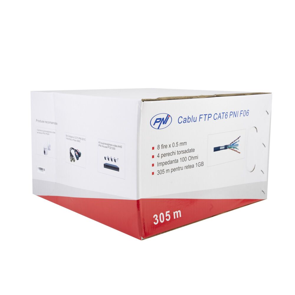 Cable UTP CAT6 PNI CU057 de cobre 0,57mm de 4 pares para internet y sistemas de vigilancia, rollo 305m
