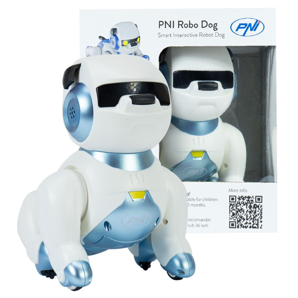 Robot intelligent interactif PNI Robo Dog commande vocale boutons tactiles blanc bleu batterie incluse 3 7 V 350 mAh
