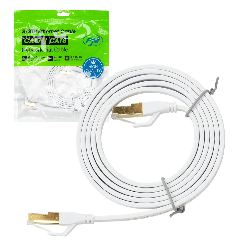 PNI Câble Réseau Plat S/STP CAT7 U7200B, 2 X RJ45, 4 Paires