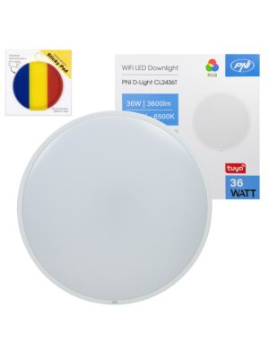 Kit de plafonnier LED Wi-Fi PNI D-Light CL2436T, RGBW, 36 W, dimmable avec support adhésif bleu inclus