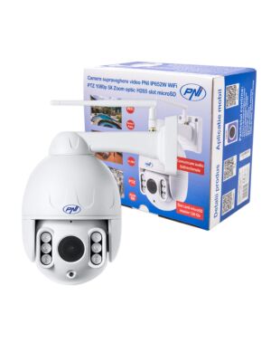 Caméra de surveillance vidéo PNI IP652W WiFi PTZ 1080p 2MP zoom optique 5X H265 emplacement microSD Vision nocturne 50 m IP66 Alarme de mouvement