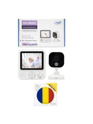 Pack vidéo : moniteur pour bébé PNI BM280, écran sans fil 2,8 pouces 2,4 GHz avec pad adhésif inclus