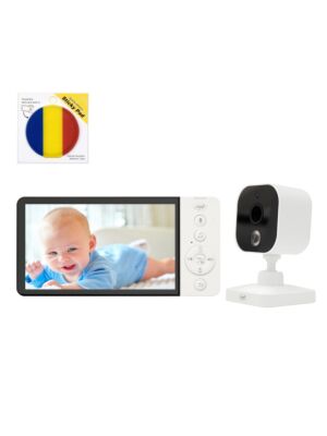 Babyphone vidéo PNI BM500 avec écran 5 pouces, sans fil 2,4 GHz et drapeau adhésif inclus.