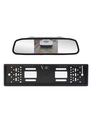 Système de stationnement sans fil PNI Escort P25 avec écran de voiture de 4,3 pouces intégré au rétroviseur et caméra intégrée au support de plaque d'immatriculation