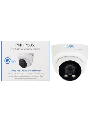 Caméra de vidéosurveillance PNI IP505J POE, 5MP, dôme, 2,8 mm, pour usage extérieur, blanche