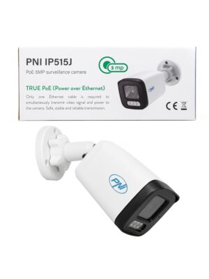 Caméra de vidéosurveillance POE PNI IP515J, bullet 5MP, 2,8 mm, pour usage extérieur, audio bidirectionnel, blanche Description de la photo