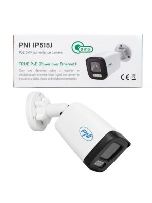 Caméra de vidéosurveillance PNI IP515J POE, bullet 5MP, 2,8mm, pour extérieur, blanche