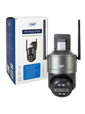 Caméra de vidéosurveillance PNI House IP578 avec Wi-Fi, PTZ, double objectif 8MP + 8MP, zoom optique 10X