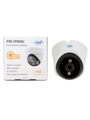 Caméra de vidéosurveillance PNI IP808J, POE, 8MP, lumière noire, objectif 2,8 mm, pour usage extérieur, blanche