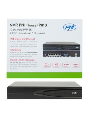 NVR PNI House IP810 avec 10 canaux 4K, 4 canaux POE et 6 canaux IP