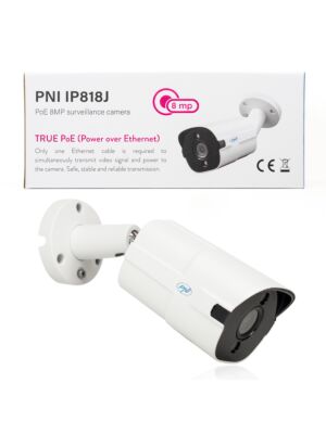 Caméra de vidéosurveillance PNI IP818J, POE, bullet 8MP, lumière noire, objectif 2,8 mm, pour usage extérieur, blanche