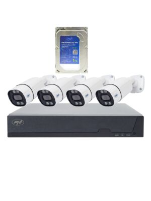 Kit de vidéosurveillance PNI House IPMAX POE 8, comprenant un NVR avec 4 caméras et un disque dur PNI SafeHouse de 1 To.