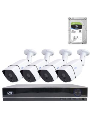 Kit de vidéosurveillance AHD PNI House PTZ1300 Full HD - NVR et 4 caméras extérieures 2MP full HD 1080P avec disque dur 1 To inclus