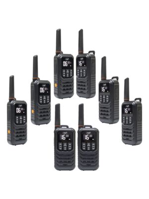 Kit de 8 stations de radio portables PNI PMR R80 PRO 0,5W, 16 canaux, étanche IP67, avec lampe de poche LED, bouton SOS, VOX, USB-C