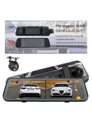 PNI Voyager S2800 UHD 4K 170° Caméra DVR de voiture intégrée dans le rétroviseur, 9,66 pouces, écran tactile IPS, moniteur