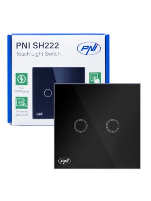 Interrupteur double touche en verre PNI SH222, noir avec indicateur LED, 10A, 2X200W
