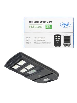 PNI SL210 6.5W lampe d'éclairage public PNI SL210 6.5W, avec panneau solaire intégré 10W, 6500K, 1000lm, 2 x batterie 10Ah intégrée,