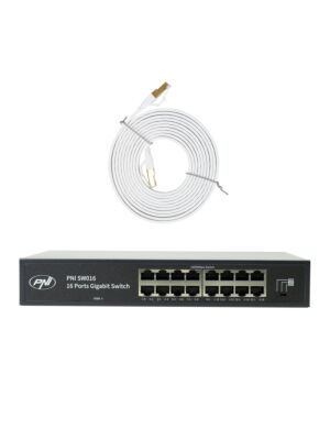 Boîtier commutateur PNI SW016, 16 x 10/100/1000 Mbps, gigabit, boîtier métallique et 3m CAT8 Patch PNI U8030W