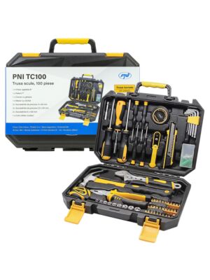 Kit d'outils à main PNI TC100, 100 pièces, matériau acier au carbone et chrome vanadium, boîte en plastique