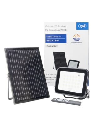 Projecteur LED PNI GreenHouse WS100 100W avec panneau solaire, batterie 10000mAh, télécommande, minuterie et luminosité réglables