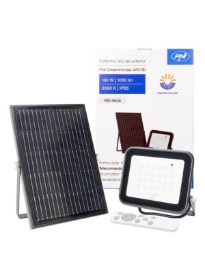 Projecteur LED PNI GreenHouse WS100 100W avec panneau solaire, batterie 10000mAh, télécommande, minuterie et luminosité réglables