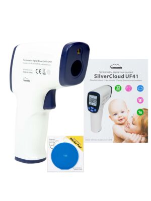 Thermomètre numérique SilverCloud UF41 pour le corps et les surfaces, avec coussinet adhésif bleu inclus