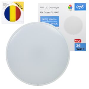 Kit de plafonnier LED Wi-Fi PNI D-Light CL2436T, RGBW, 36 W, dimmable avec support adhésif bleu inclus