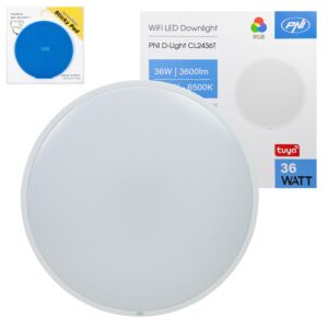 Kit de plafonnier LED PNI D-Light CL2436T Wi-Fi, RGBW, 36 W, à intensité variable avec autocollant inclus