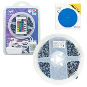 PNI 5050RGB LED Bundle 300 LED, RGB, Dimmable, Lumières, 5 mètres, IP20 et Sticky Pad Blue inclus