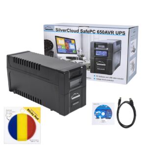 Onduleur SilverCloud SafePC 650AVR, puissance de 360 W et drapeau adhésif inclus