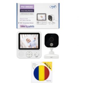 Pack vidéo : moniteur pour bébé PNI BM280, écran sans fil 2,8 pouces 2,4 GHz avec pad adhésif inclus