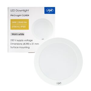 Plafonnier LED PNI D-Light CL2424 24W, rond, 2700K, alimentation 230V, 2640 lm, blanc chaud, diamètre 29 cm