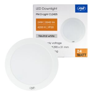 Plafonnier LED PNI D-Light CL2425 24W, rond, 4200K, alimentation 230V, 2640 lm, blanc neutre, diamètre 29 cm