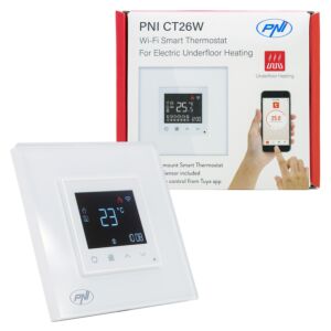 Thermostat intelligent WiFi PNI CT26W pour chauffage électrique au sol ou groupe de pompage, sonde de sol incluse, 10A, m