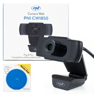Pack webcam PNI CW1850 Full HD 1080p 2MP, USB, clip de fixation et support adhésif bleu inclus