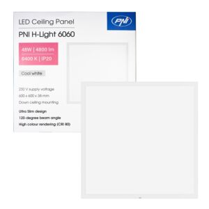 Panneau LED PNI H-Light 6060 48W, 600x600mm, 4800lm, 6400K, intérieur, encastré
