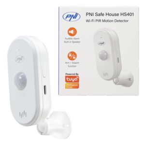 Capteur de mouvement PIR PNI SafeHouse HS401 avec Wi-Fi, compatible avec l’application Tuya, alarme sonore de 80 dB, haut-parleur intégré