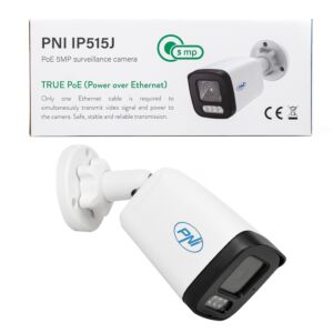 Caméra de vidéosurveillance POE PNI IP515J, bullet 5MP, 2,8 mm, pour usage extérieur, audio bidirectionnel, blanche Description de la photo
