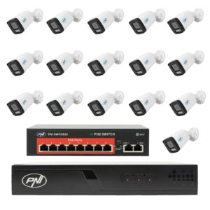 Pack de vidéosurveillance avec 16 caméras, interrupteur et câbles