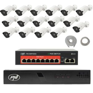 Pack de vidéosurveillance avec 16 caméras, interrupteur et câbles