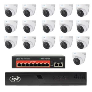 Pack de vidéosurveillance avec 16 caméras, interrupteur et câbles