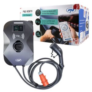 Borne de recharge PNI KW11, 16A, 11KW, pour voitures électriques, 85V - 415V, triphasée, câble de type 2 et connecteur 7 broches