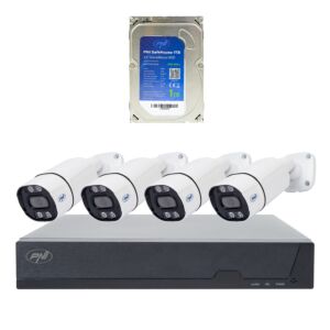 Kit de vidéosurveillance PNI House IPMAX POE 8, comprenant un NVR avec 4 caméras et un disque dur PNI SafeHouse de 1 To.