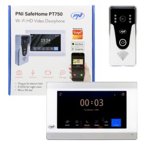 Interphone vidéo intelligent PNI SafeHome PT750 WiFi HD, P2P, moniteur intérieur, application Tuya Smart dédiée, intégration dans