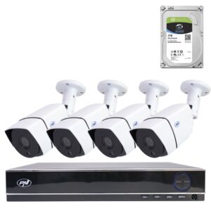 Kit de vidéosurveillance AHD PNI House PTZ1300 Full HD - NVR et 4 caméras extérieures 2MP full HD 1080P avec disque dur 1 To inclus