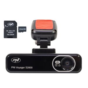 Pack caméra embarquée PNI Voyager S2600 DVR, WiFi, 4K Ultra HD, GPS et carte mémoire microSD 256 Go inclus